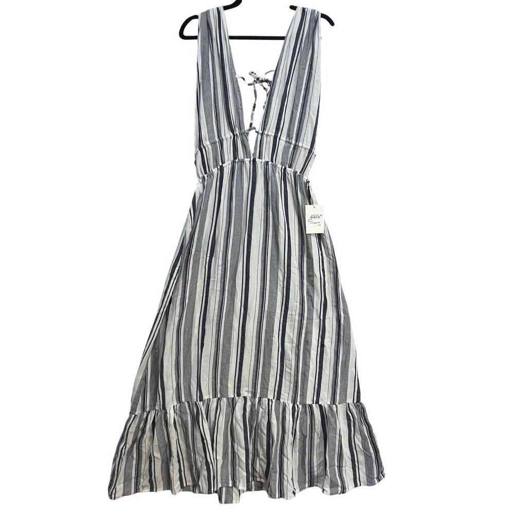 Nordstrom Ruched Plunge Maxi Cover-Up Dress Navy Striped NWT Size Medium